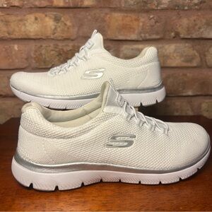 Skechers White and Silver Casual Sneakers